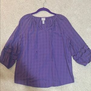 Chico's Purple Boxy 3/4 Sleeve Blouse